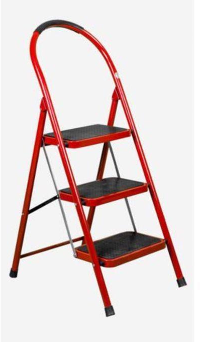 Foldable Metal Indoor Ladder - 3 Steps - Red