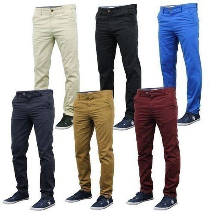6 Pack Men's Khaki Pants - (Slim Fit Chinos Trouser) - Off-white, Blue, Beige, Navy Blue ,Black & Maroon
