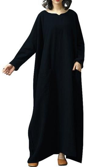 Long Sleeves Baggy Robe Dress Black