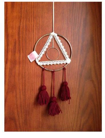 Generic Boho Metallic with Lace and Tassels at the bottom Dream Catcher- Burgundy