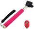 Retractable Selfie Monopod Pink with Bluetooth Wireless Remote Shutter Red for Mobile Smartphones