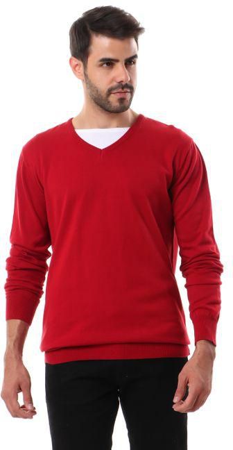 Ted Marchel Basic Solid V-neck Pullover - Dark Red