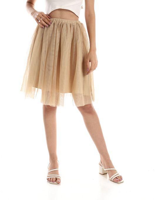 aZeeZ Sheer Elastic Waist Tulle Skirt - Beige