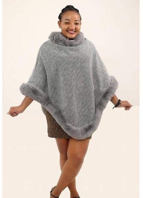 Fashion Ladies Warm Poncho Sweater- Grey