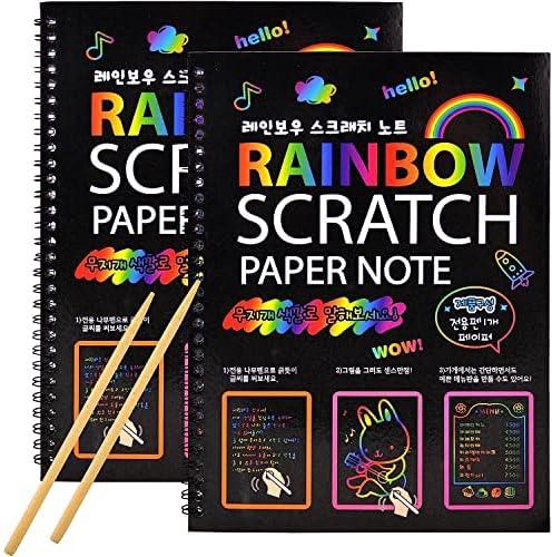DMG Crafts For Kids, Scratch Art Books For Kids, Scratch Art Paper Large Rainbow Painting Boards 2 Colorful Notebooks for Ages 3-11 Years Girls Or Boys, Arts And Crafts For Kids
