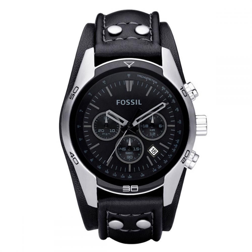Fossil Men's Black Dial Leather Band Chronograph Watch - CH2586