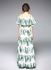 فستان طويل بقصة مستقيمة مزين بطبعات نمطية وأكمام قصيرة أخضر/أبيض