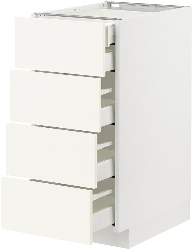 METOD / MAXIMERA خزانة قاعدة 4 واجهة/2منخفض/3وسط - أبيض/Vallstena أبيض ‎40x60 سم‏