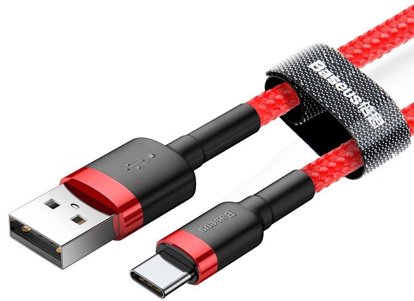 كابل من باسيوس تايب سي - USB C - لأجهزة سامسونج جالكسي S20 Plus / S20 Ultra كابل يدعم الشحن السريع بطول 50 سم - أحمر