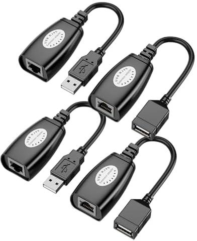 USB to Ethernet Adapter, USB Extender Over Cat5/5e/6/6e Adapter, Compatible with Computers, Mobile Phones, Mice, Keyboards, U Disks, Printers, Cameras (4 Pcs)