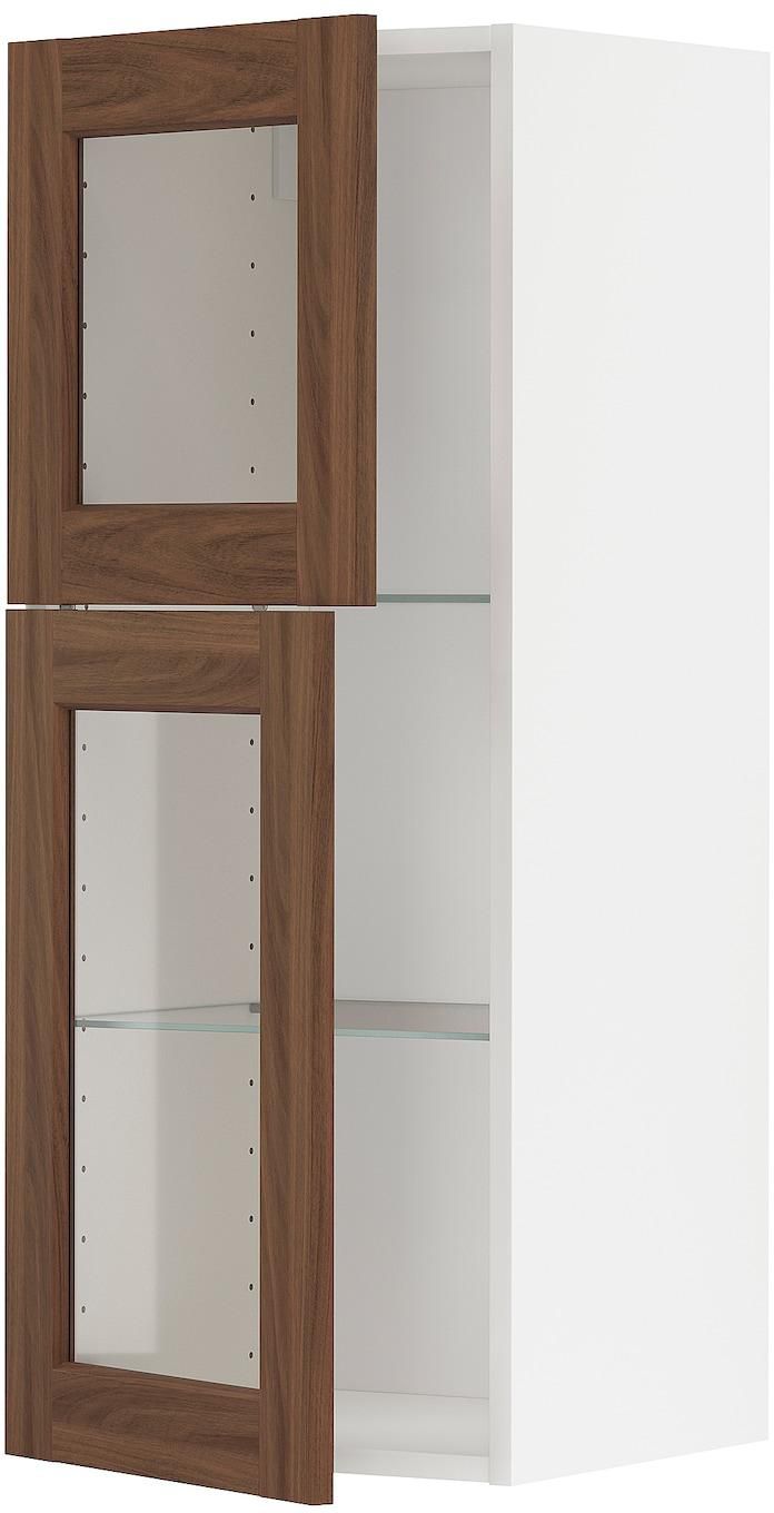 METOD Wall cabinet w shelves/2 glass drs - white Enköping/brown walnut effect 40x100 cm