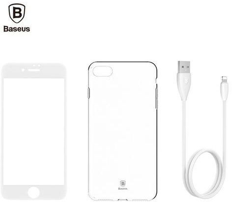 Baseus Baseus 3D 9H Tempered Glass PET Film + Transparent Phone Case + 8 Pin Cable Charging Protection Suit For IPhone 7 (White)