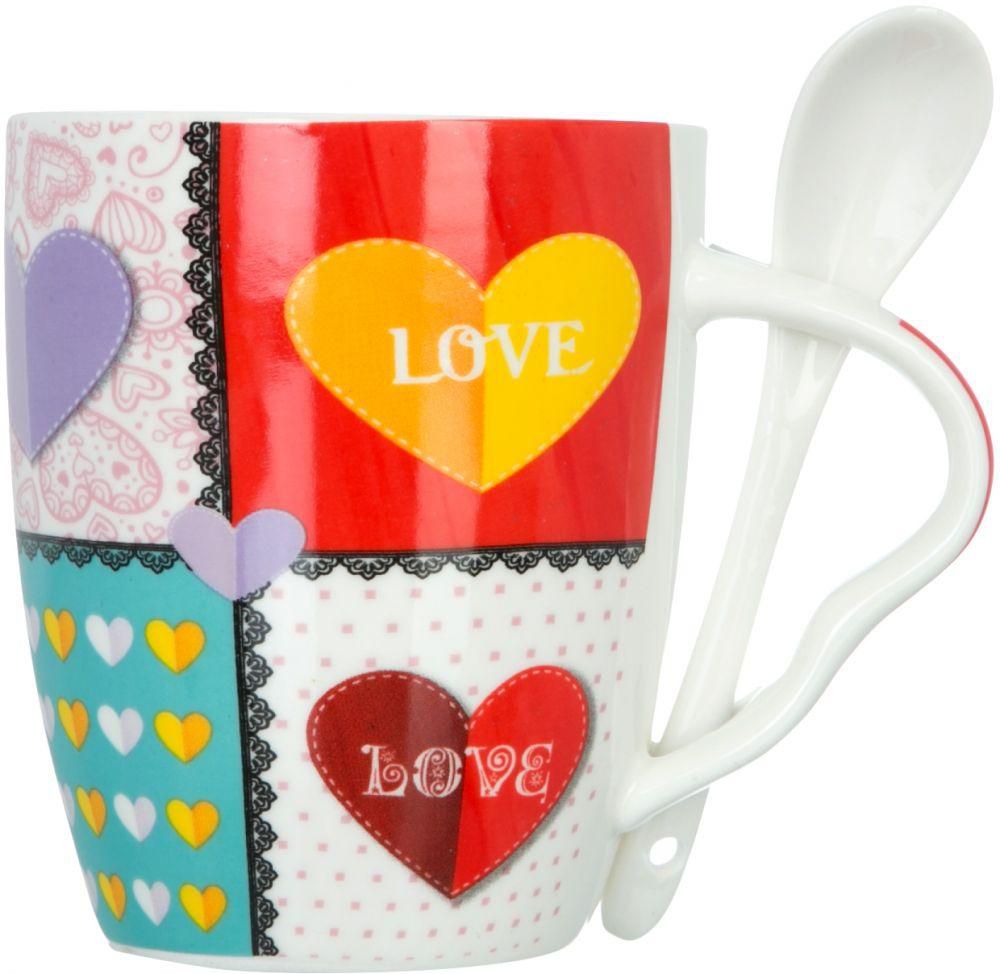 Al-Andalos Round Bone Chaneh Mug With Spoon – Colors, Hearts Love