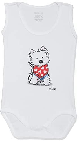 Skills Round-Neck Puppy-Print Sleeveless Bodysuit for Kids - White, 24 Months