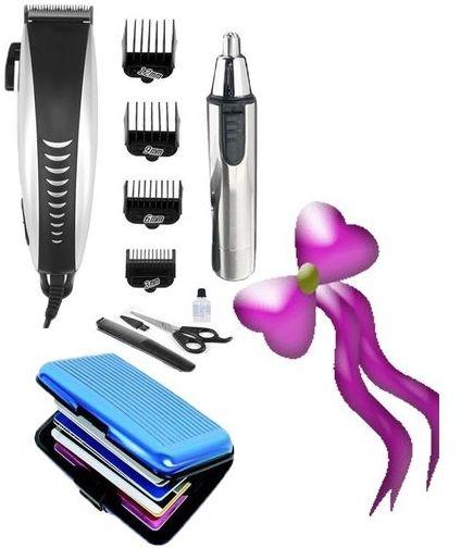 As Seen On Tv Plug-in Electric Hair Clipper Trimmer + Nose & Ear Trimmer + Aluminum Credit Card Wallet