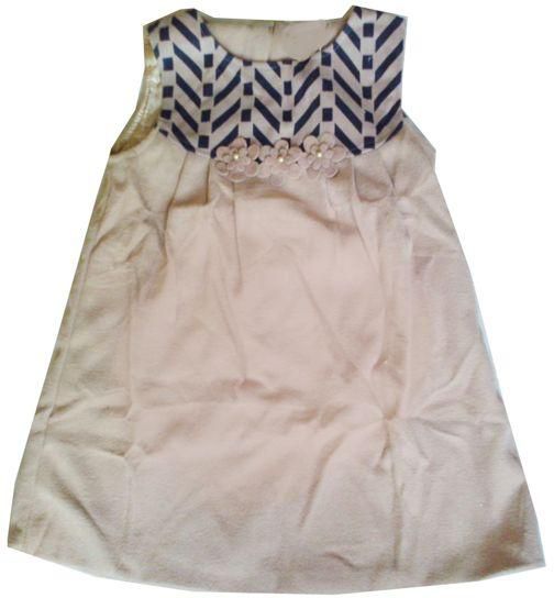 Beige Mixed Casual Dress For Girls