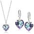 Sweet Rose Women's Sterling Silver Purple Swarovski Crystal Heart Pendant Necklace and Hook Earrings Set,