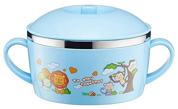 Generic 225ml Stainless Steel Thermal Insulated Cartoon Style Bowl With Cover And Handles For Child(Blue)