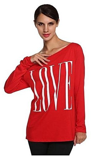 Sunweb Stylish Ladies Casual Long Sleeve Off Shoulder Letter Print Tops T-shirt ( Coffee )