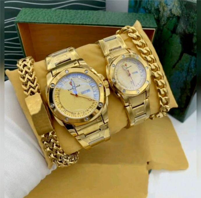 Lookworld Gorgeous & Classy Non Fading Couples Gold Wristwatch/Bracelets For Him/Her