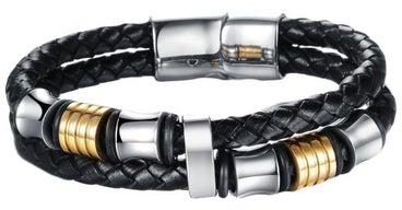 Leather Stainless Steel Beaded Bracelet