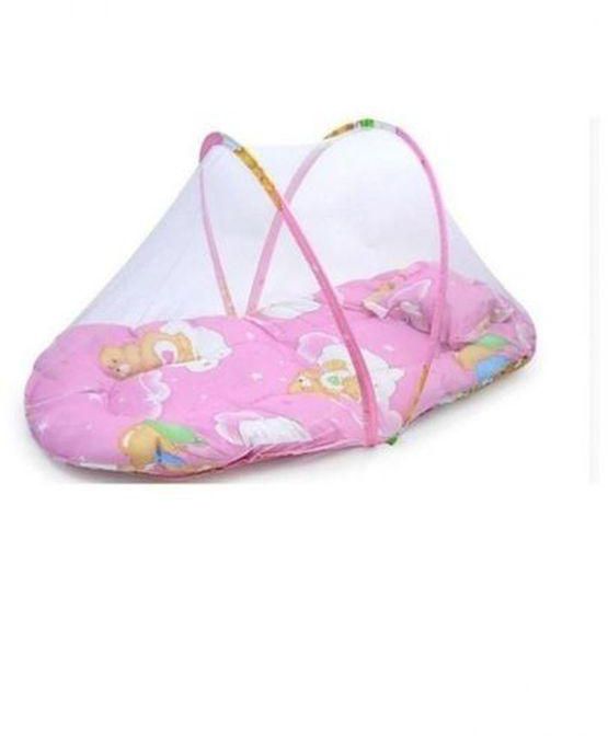 Foldable Mobile Baby Bed With Net- Multicolour