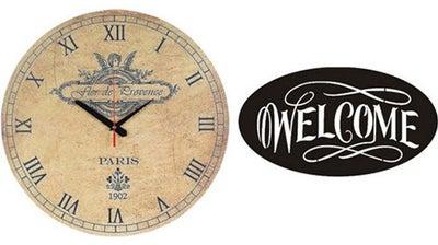 A2211 Wooden Round Analog Wall Clock With Welcome Wooden Tableau Multicolour 40cm