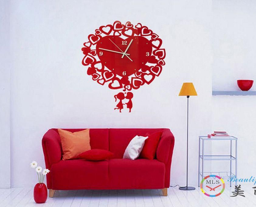 Wall deco Acrylic Red Heart Shaped Clock