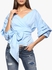 Blue Wrap-Front Ruched Top