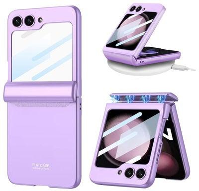Case for Samsung Galaxy Z Flip 5 Case, Magnetic Hinge Cover Built-in Screen Protector Shockproof Hard PC Full Protective Shell Cover Case compatible for Z Flip 5 (Purple)