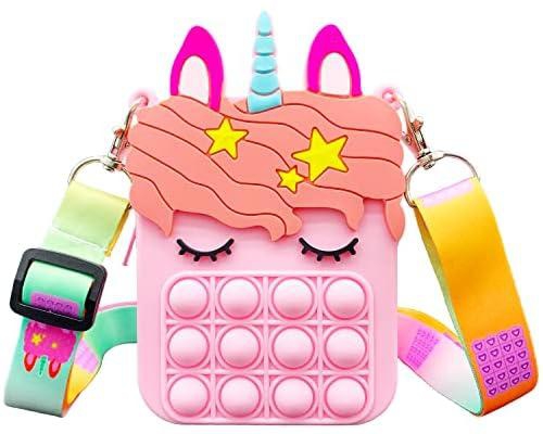 Pop Shoulder Bag for Girls and Women, Mini Pop Purse Bags, Lovely Push Bubble Sensory Silicone Cartoon Bag for Kids