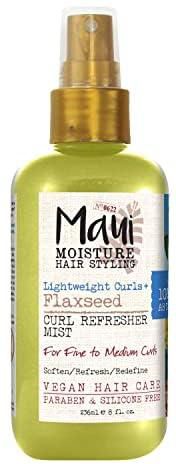 Maui Moisture Lightweight Curls + Flaxseed Curl Refresher Mist, Conditioning and Moisturizing Spray with Aloe Vera, Flaxseed Oil, Coconut Water, Vegan, Paraben Free, Silicone Free, 8 Fl Oz