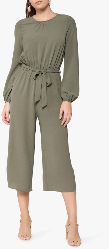 Olive Green Long Sleeve Belted Jumpsuit