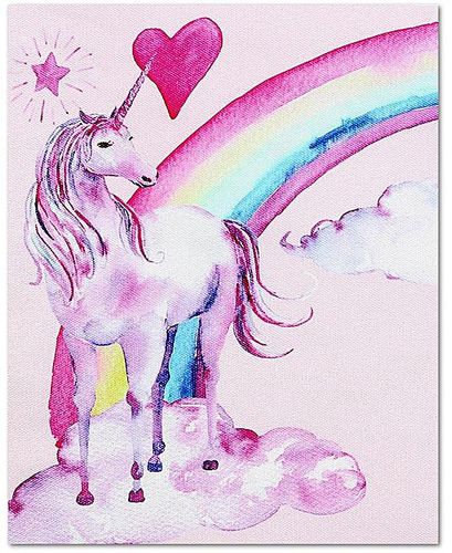 Pink Unicorn Rainbow Canvas Poster Art Print Kid Children Living Room 