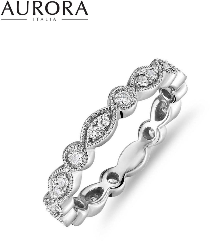Auroses Marquise Eternity Ring 925 Sterling Silver 18K White Gold Plated