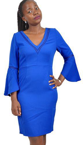 Fashion Cobalt Blue Frill Sleeves Bodycon