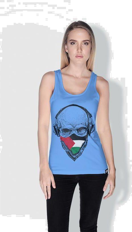 Creo Palestine Skull Tanks Tops For Women - L, Blue