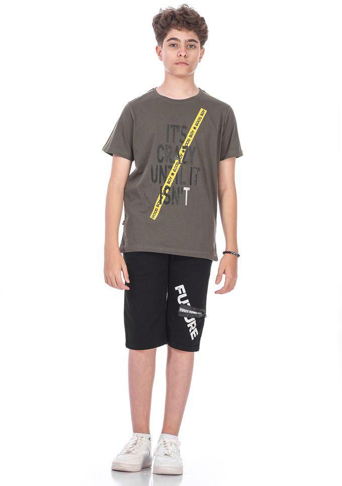 Ktk Casual Olive T-Shirt With Print For Boys