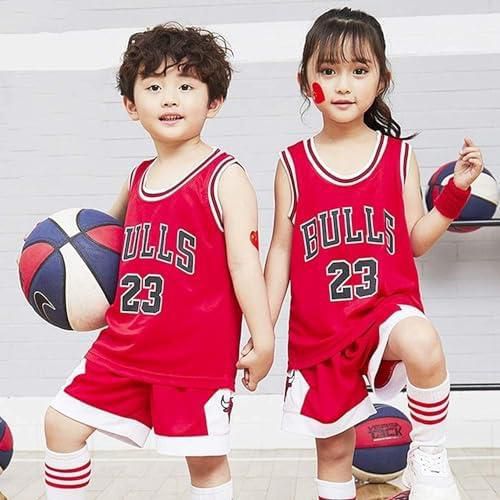 قميص جيرسي للاطفال من اتش اس-زوبان - فريق شيكاغو بولز رقم 23 لمايكل جوردان لكرة السلة، ملابس رياضية عالمية بدون اكمام وشورت جيرسي (3XS~2XL)، L135~145 سم
