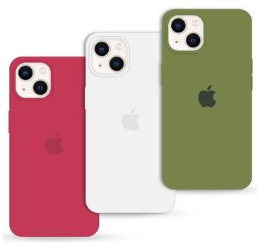 3 Pack Silicone Case Soft Slim Liquid Gel Silicone Shockproof Phone Cover Microfiber Lining Full Body Protection For Apple iPhone 13 6.1 inch أخضر زيتوني/أبيض/كرزي