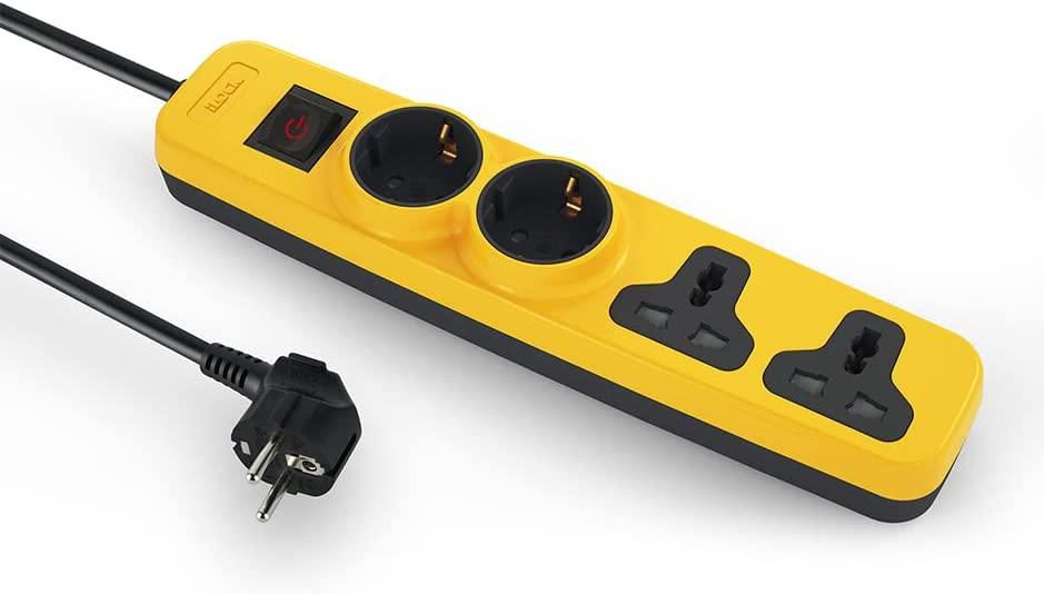Ilock Power Strip, 4 outlets, 2 schuko, 2 universal, with Switch - Yellow