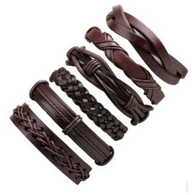 6pcs Classy Leisure Braided Adjustable Leather Bracelet