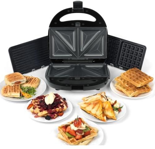 CITY Waffle & Sandwich Maker Set 3 in 1, Non-Stick Coated Plates, Thermostat Control, Overheat Safety Protection, 750W High Efficiency Baking - Perfect for Waffles, Sandwiches, HMA-1011