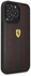 فيراري جراب ظهر لهاتف أيفون 14 برو PU جلد Perforated مع Nylon Base & Yellow Shield Logo - أحمر