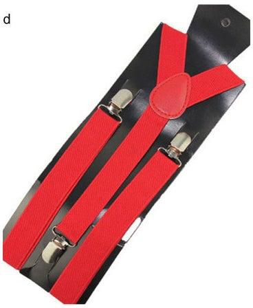 Unisex Elastic Y-Shape Braces Men's Women's Adjustable Clip-on Suspenders Red