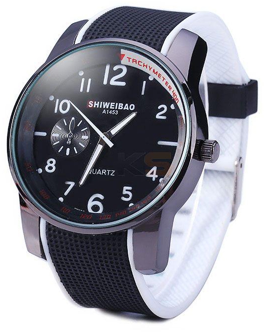SHIWEIBAO A1453 Unisex Quartz Watch Contrast Color Rubber Band with Sub-dial-White