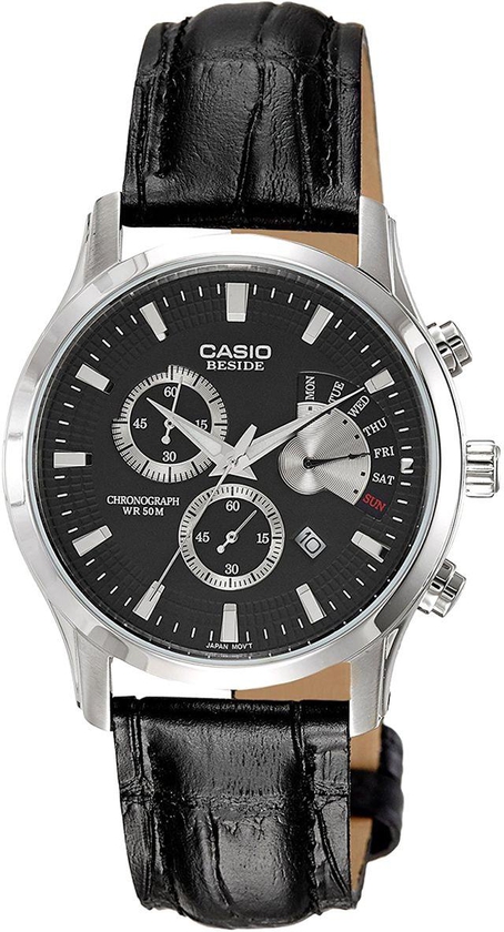 ساعة كاسيو بيسايد للرجال شاشة سوداء سوار من الجلد - BEM-501L-1A