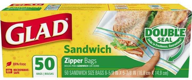 Glad Zipper Food Storage Sandwich Bag 50pcs (16.8cm x 14.9cm)