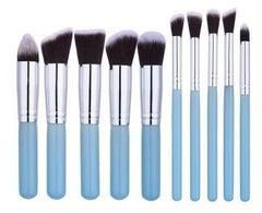 10-Piece Foundation Face Powder Blush Eyeshadow Makeup Brush Kit Blue
