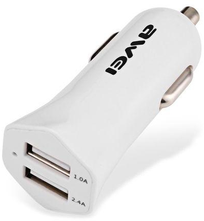 Awei C-300 - USB Smart Car Charger 2.4A Dual-port - White